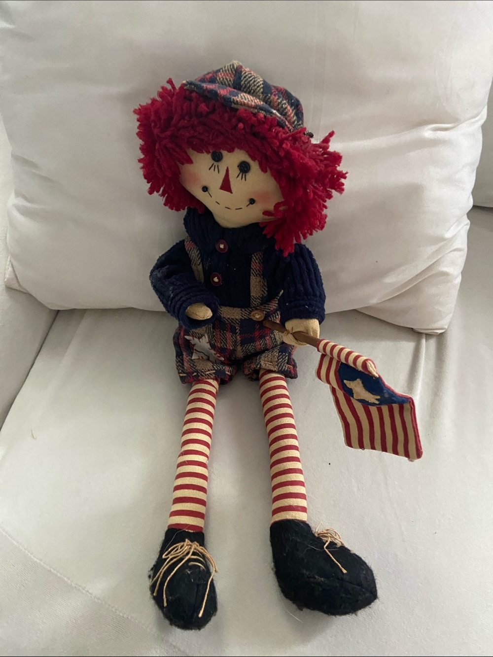 Handmade Red-Haired Rag Doll with Striped Legs - Home Accents